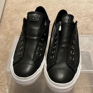 Converse All StarBlack Leather Slip-on Sneakers Comfy Casual size 9
